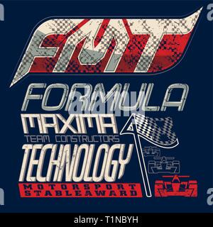 Typographic composition for formula one. Grunge, fashion stylish. Stock Vector