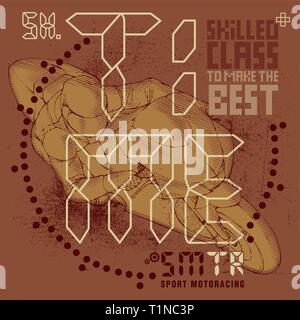Typographic composition for motorbike placard, vector artwork for sportswear Stock Vector