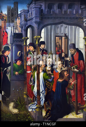 Master of the View of St Gudule 1470 - 1500 cathedral of St Gudule in Brussels Belgium The Pastoral Sermon St Géry Preaching Stock Photo