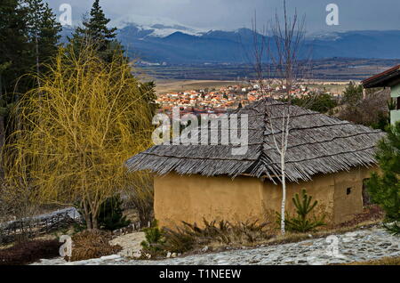 Archaeological park Topolnitsa with neolithic houses reconstruction for relax and traditional celebrate near village Chavdar, Sofia, Bulgaria, Europe Stock Photo