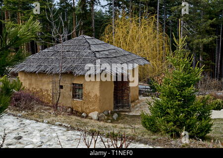 Archaeological park Topolnitsa with neolithic houses reconstruction for relax and traditional celebrate near village Chavdar, Sofia, Bulgaria, Europe Stock Photo