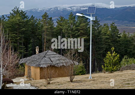 Archaeological park Topolnitsa with neolithic houses reconstruction for relax and traditional celebrate near village Chavdar, Sofia, Bulgaria, Europe Stock Photo