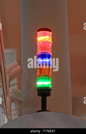 Signal Tower Stack Light at Machine in Factory Stock Photo