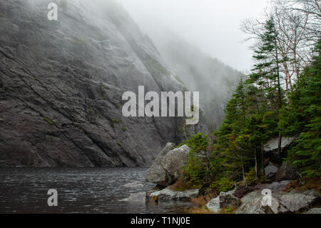 Foggy day at Avalanche Lake in the High Peaks Wilderness Area of the Adirondack State park in New York State Stock Photo