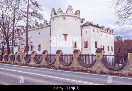 Beautiful chateau Strazky, Slovak republic. Cultural heritage. Architectural theme. Purple photo filter. Stock Photo