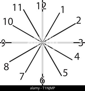 clock dial black rectangle signs with intersected vertical numbers on transparent background Stock Vector