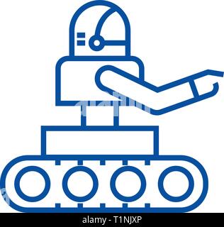 Manufacturing robot line icon concept. Manufacturing robot flat  vector symbol, sign, outline illustration. Stock Vector