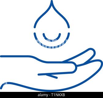 Moisturizing hands line icon concept. Moisturizing hands flat  vector symbol, sign, outline illustration. Stock Vector