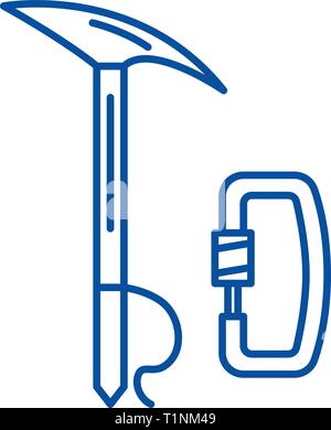 Mountaineering equipment line icon concept. Mountaineering equipment flat  vector symbol, sign, outline illustration. Stock Vector