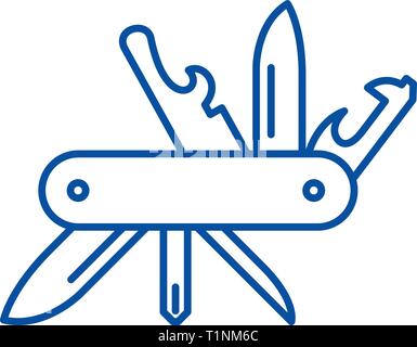 Multi knife line icon concept. Multi knife flat  vector symbol, sign, outline illustration. Stock Vector