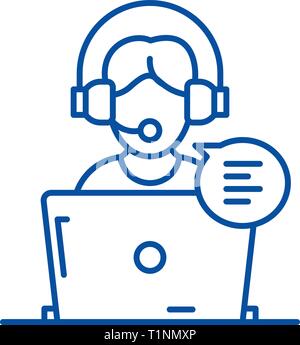 Online counseling line icon concept. Online counseling flat  vector symbol, sign, outline illustration. Stock Vector