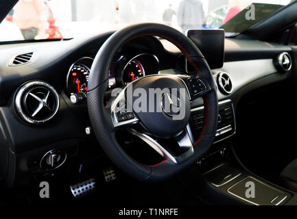 Salzburg, Austria - March 23rd, 2019: The interior of a new Mercedes Benz CLA model Stock Photo