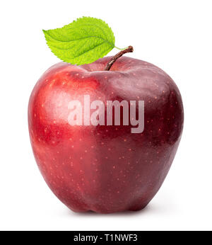 Red apple isolated on white background with leaf Stock Photo