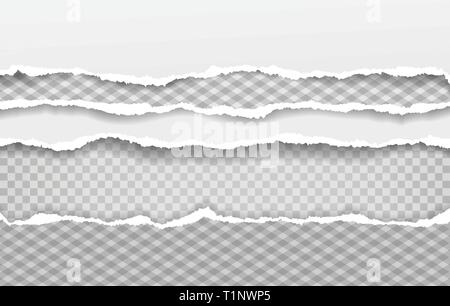 Torn squared and white horizontal paper strips with soft shadow. Vector illustration background Stock Vector