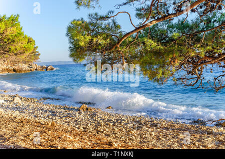 Waves beat on the coastal stones. Stock Photo
