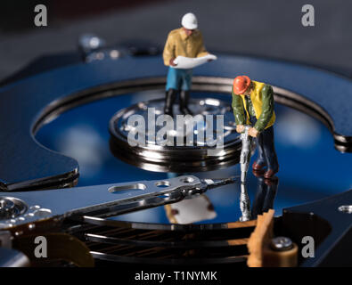 Concept illustration of artificial intelligence or data mining using hard drive Stock Photo