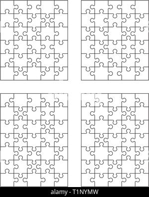 Vector illustration of four white puzzles, separate pieces Stock Photo