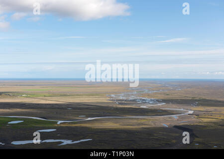 Aerial photograph of a glacial river system in the south of Iceland. Stock Photo