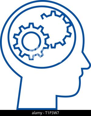 Human head with gears line art, concept of thinking process and brain ...
