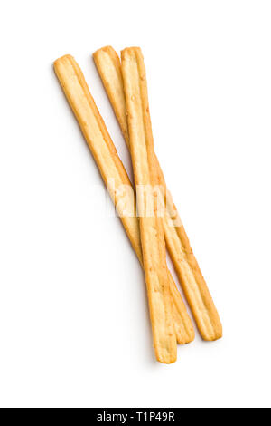 Italian grissini breadsticks. Tasty grissini snack isolated on white background. Stock Photo