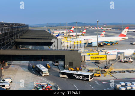 Wien Vienna airport, pier Nord (North), aircraft, plane, Austrian airlines Stock Photo