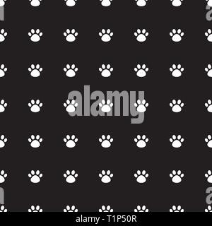 Vector seamless pattern with cat paw dog paw. Black and white background Stock Vector
