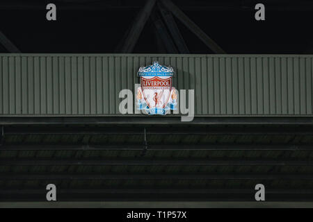 11th December 2018, Anfield, Liverpool, England; UEFA Champions League, Liverpool v Napoli ; Liverpool emblem      Credit: Mark Cosgrove/News Images Stock Photo