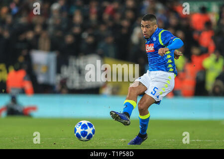 11th December 2018, Anfield, Liverpool, England; UEFA Champions League, Liverpool v Napoli ; Allan (05) of Napoli  with the ball      Credit: Mark Cosgrove/News Images Stock Photo