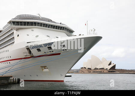 Carnival Spirit Spirit-class cruise ship operated by Carnival Cruise Line docked at the Overseas Passenger Terminal in Sydney, Australia. Stock Photo