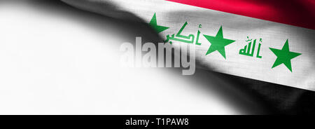 Iraq flag waving on white background - right top corner flag Stock Photo