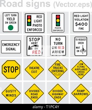 Traffic sign road concept design set. Illustration 4x4 per set. Stock Vector