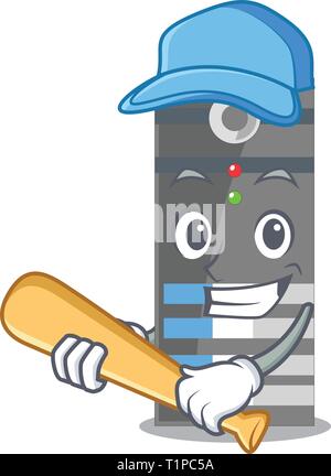 Playing baseball data server next the cartoon computer vector illustration Stock Vector