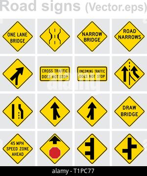 Traffic sign road concept design set. Illustration 4x4 per set. Stock Vector