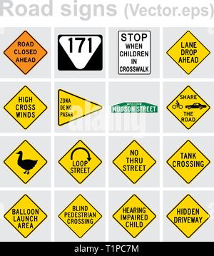 Traffic sign road concept design set. Illustration 4x4 per set. Stock Vector