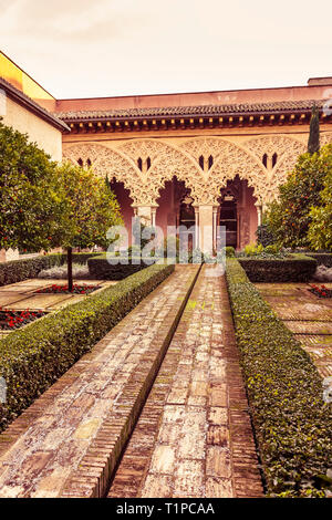 Zaragoza, Spain - Jan 2019: The courtyard of Santa Isabel at Aljaferia Palace Stock Photo