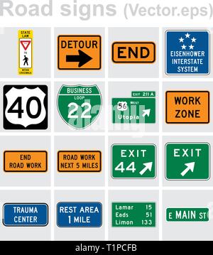 Traffic sign road concept design set. Illustration 4x4 per set. Stock Vector