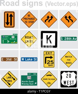 Traffic sign road concept design set. Illustration 4x4 per set. Stock Vector