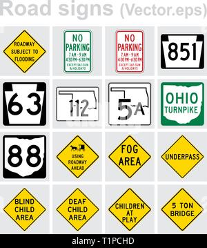 Traffic sign road concept design set. Illustration 4x4 per set. Stock Vector