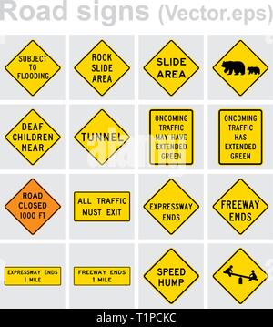 Traffic sign road concept design set. Illustration 4x4 per set. Stock Vector