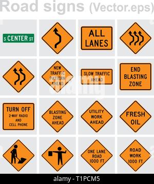 Traffic sign road concept design set. Illustration 4x4 per set. Stock Vector