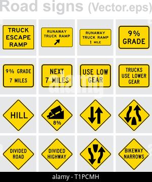 Traffic sign road concept design set. Illustration 4x4 per set. Stock Vector