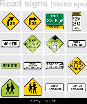 Traffic sign road concept design set. Illustration 4x4 per set. Stock Vector