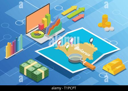 belarus isometric business economy growth country with map and finance condition - vector Stock Vector