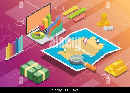 germany isometric business economy growth country with map and finance condition - vector Stock Vector
