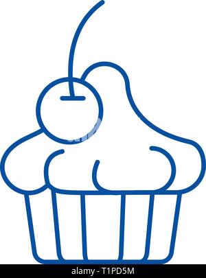 Cherry dessert line icon concept. Cherry dessert flat  vector symbol, sign, outline illustration. Stock Vector