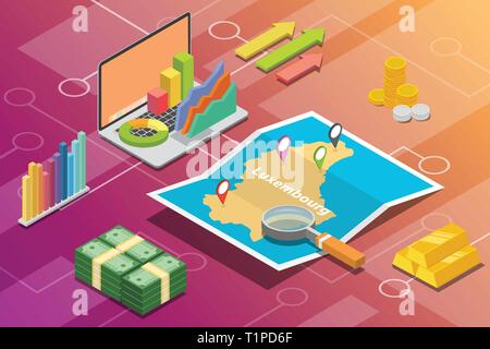 luxembourg isometric business economy growth country with map and finance condition - vector Stock Vector