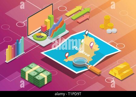 moldova isometric business economy growth country with map and finance condition - vector Stock Vector