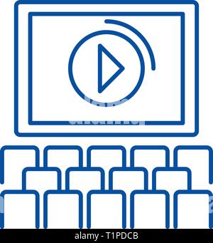 Cinema screen, show line icon concept. Cinema screen, show flat  vector symbol, sign, outline illustration. Stock Vector