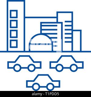 City,traffic, cars line icon concept. City,traffic, cars flat  vector symbol, sign, outline illustration. Stock Vector
