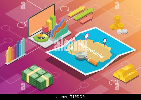 macedonia isometric business economy growth country with map and finance condition - vector Stock Vector